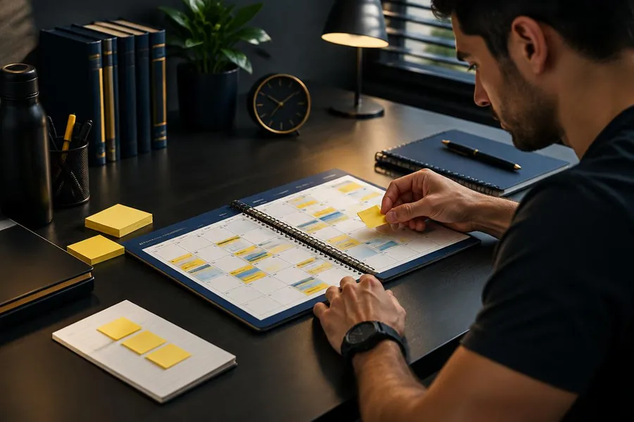 Estudante organizando um calendário de estudos de 90 dias